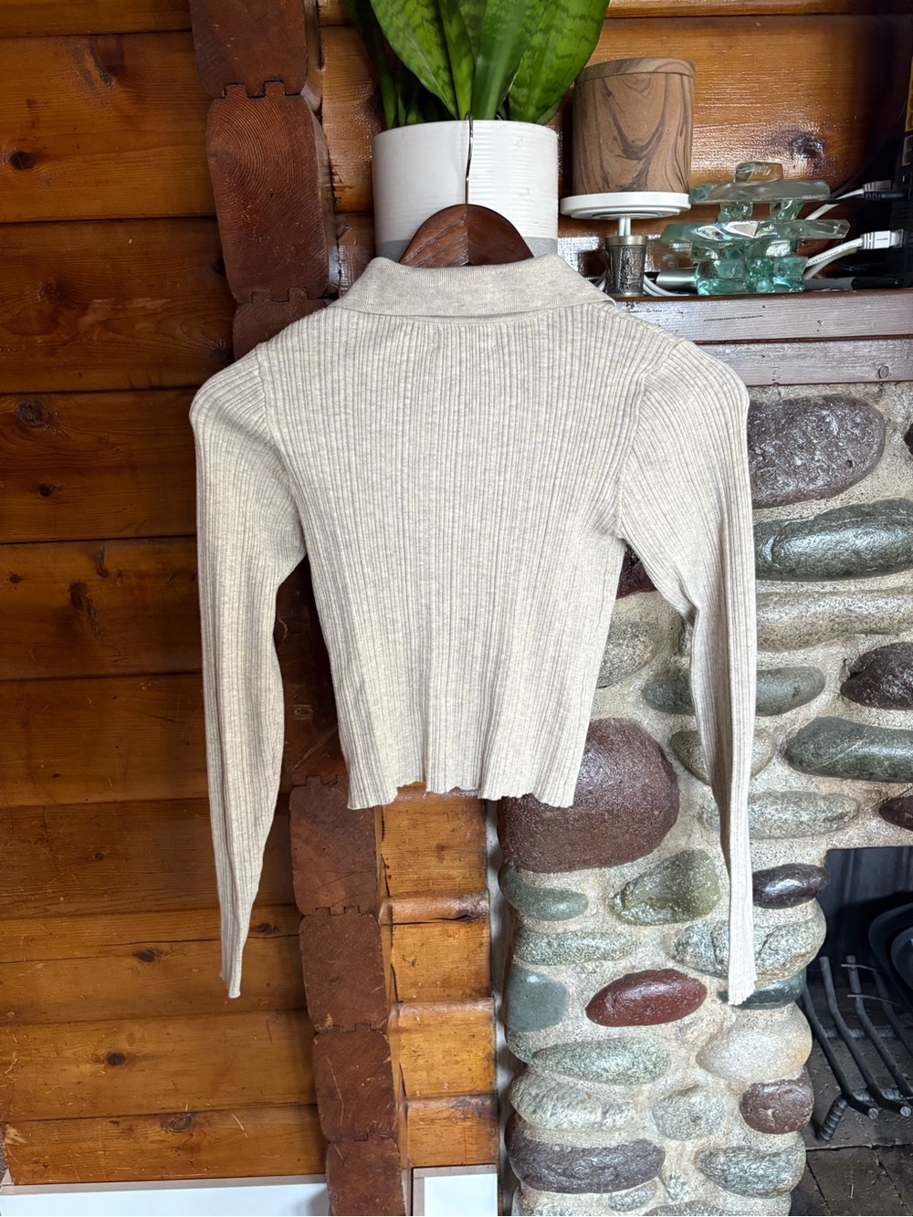 William Rast Ribbed Zip Front Sweater Top Beige Y2K Quiet Luxury Small - Picture 4 of 6